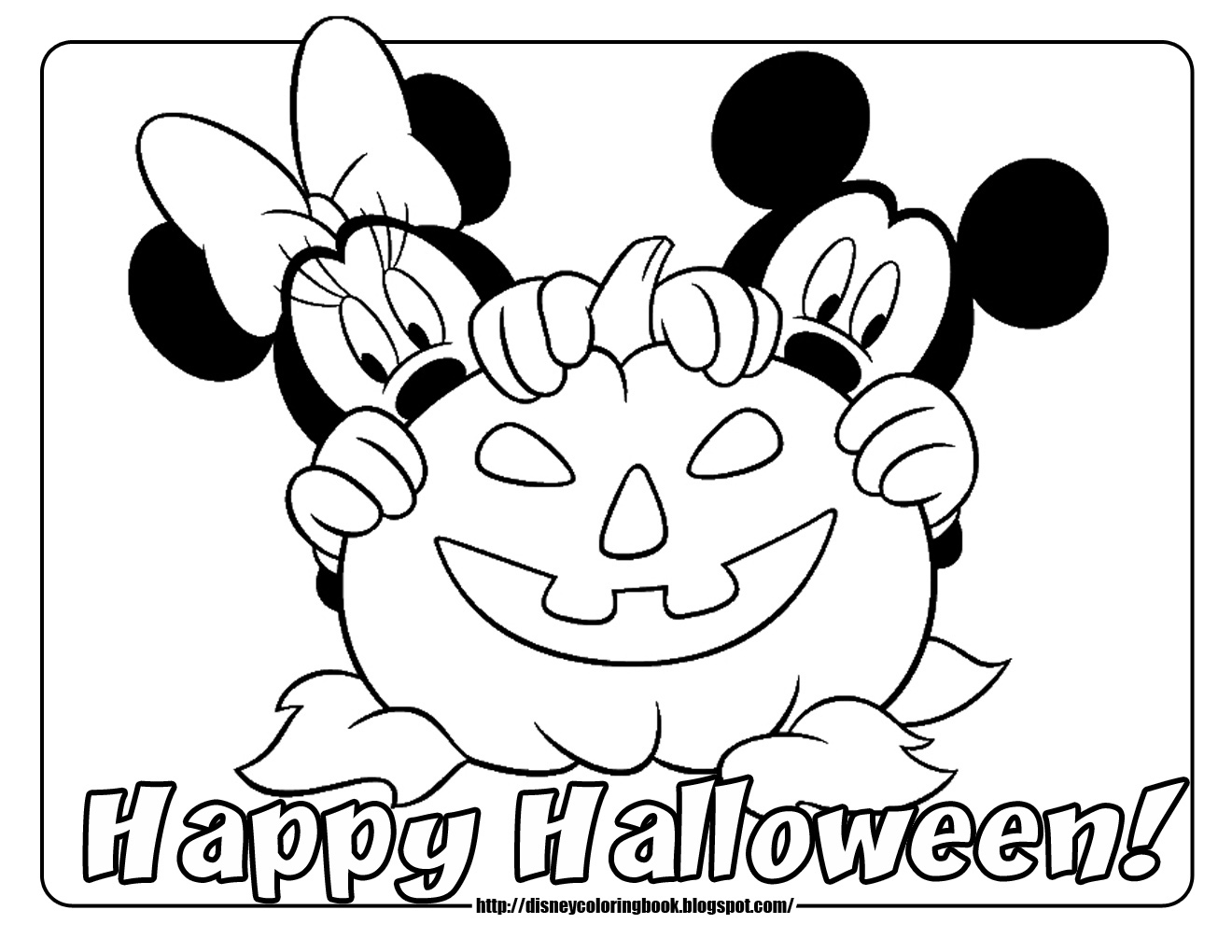 Topolino e Minnie nascosti dietro la zucca di Halloween disegni da colorare