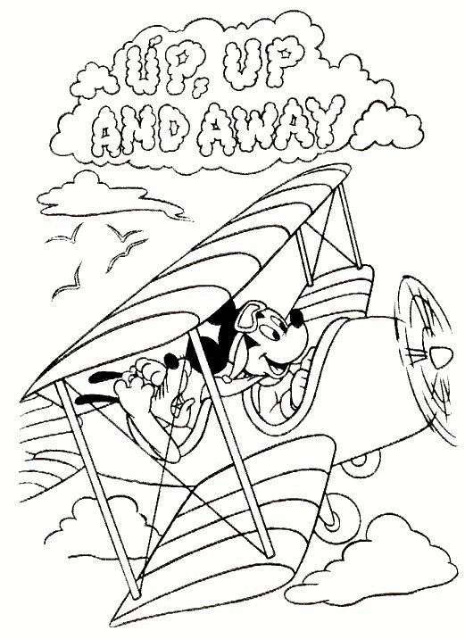 Topolino guida un aereo disegno da colorare