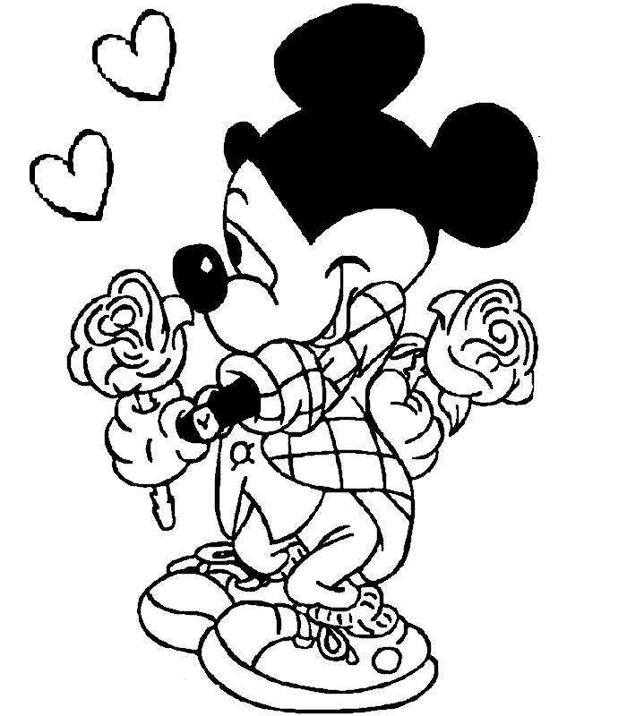 Topolino innamorato con rose e cuoricini da colorare