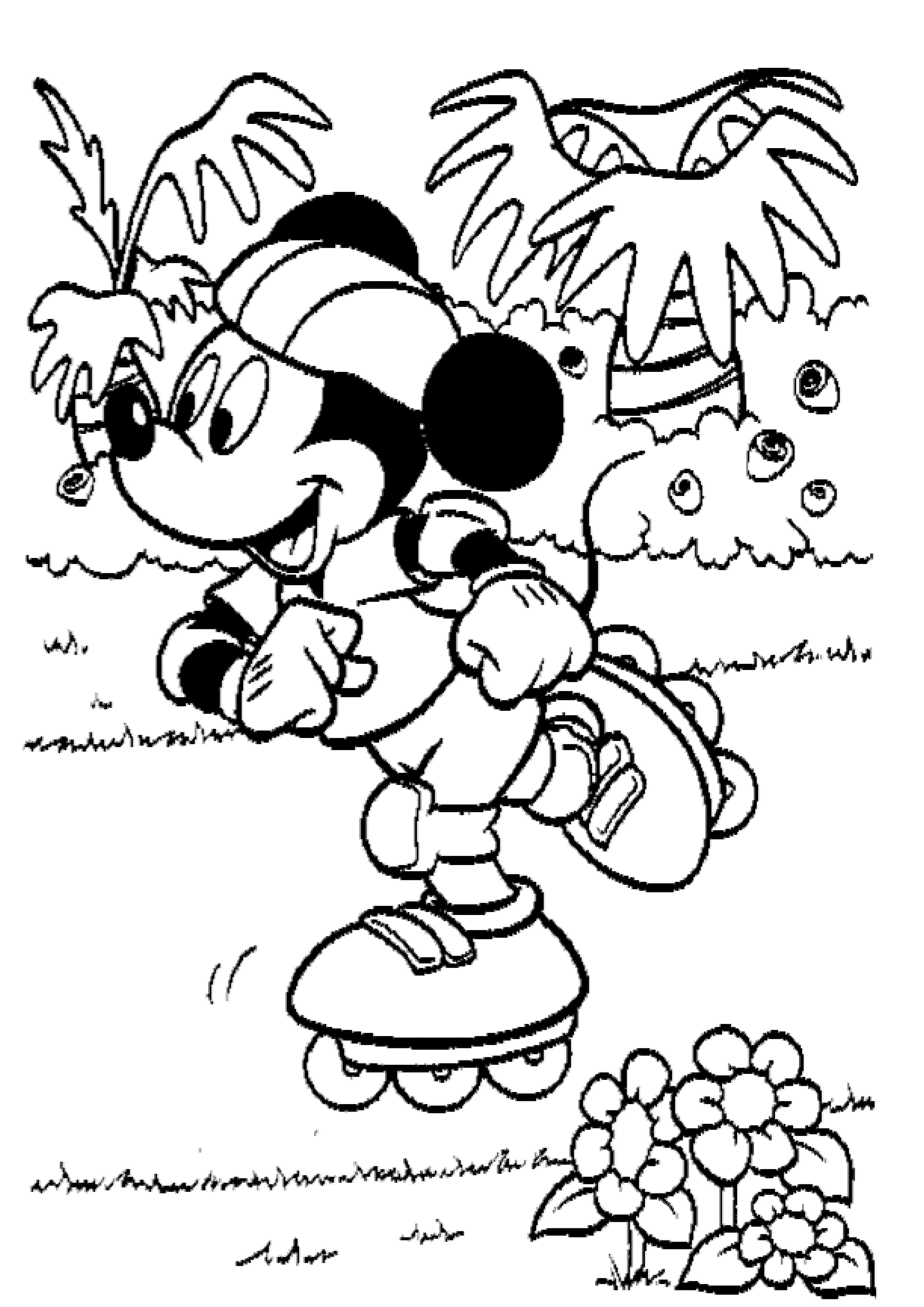 Topolino pattina sul prato disegno da colorare gratis