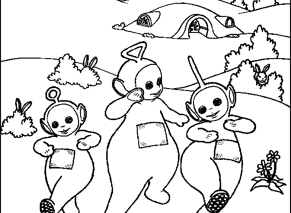 Tre Teletubbies che ballano disegno da colorare