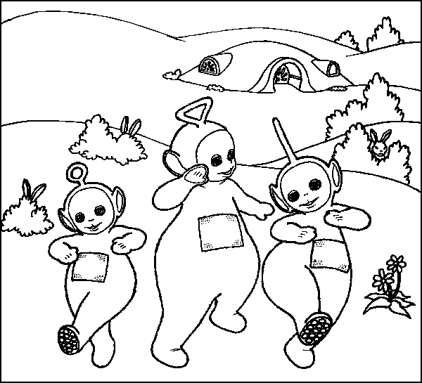 Tre Teletubbies che ballano disegno da colorare