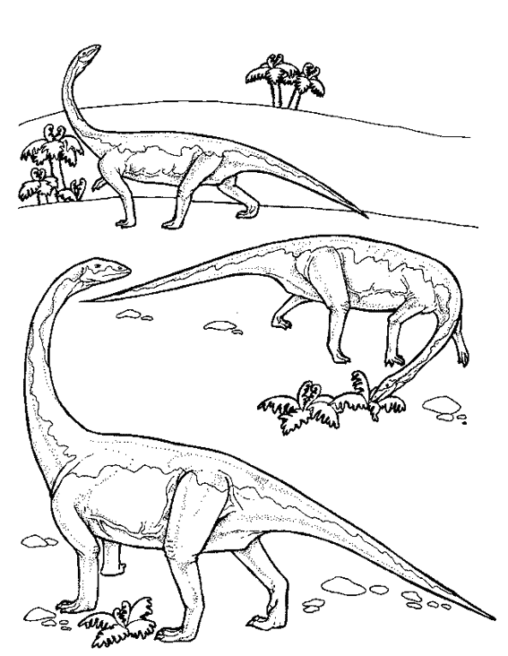 Tre grandi dinosauri della preistoria disegno da colorare