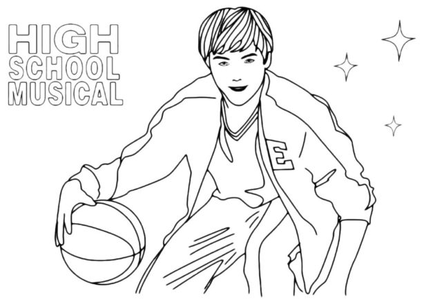 Troy Bolton con logo High School Musical da colorare