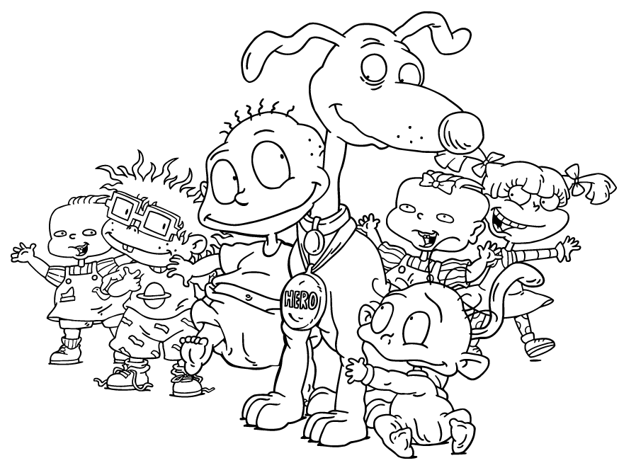 Tutti i personaggi de I Rugrats in questo disegno da colorare per bimbi