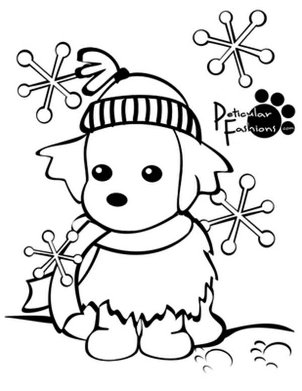 Un tenero cucciolo di cane in inverno disegno da colorare gratis