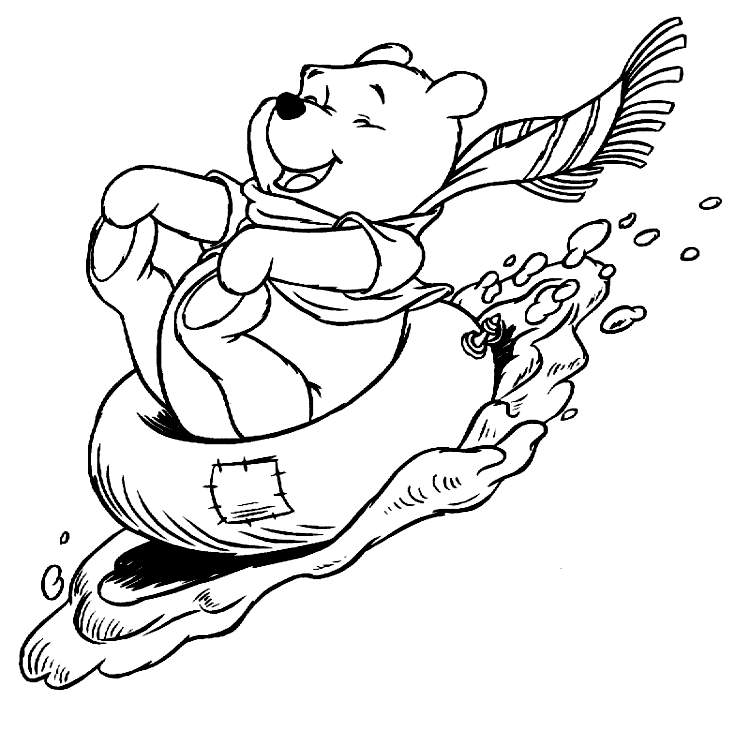 Winnie The Pooh e la slitta sulla neve disegno da colorare inverno