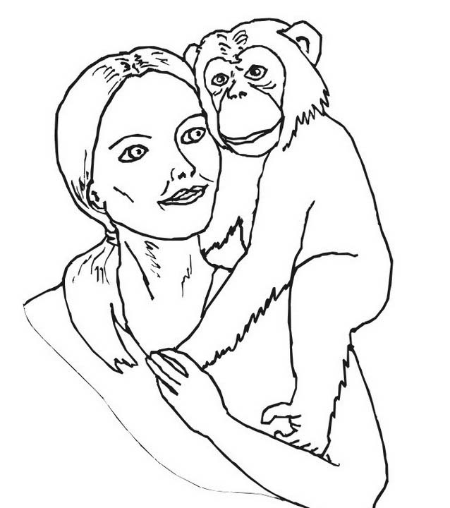 disegni da colorare per bambini scimmia abbraccia la sua padroncina